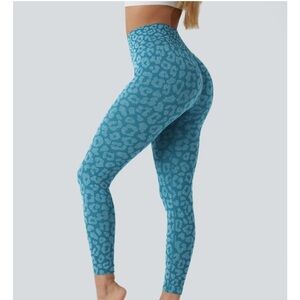 HALARA Teal Blue Leopard Print High-Waist Leggings